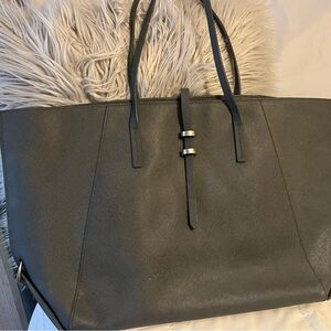 Sleek Gray Leather Tote with Black Handles